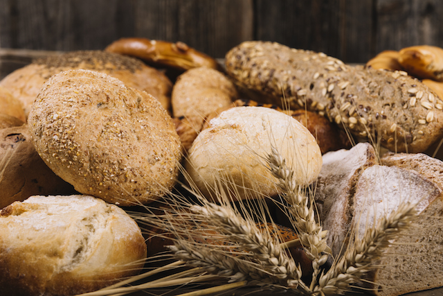 Lots of different types of bread and gluten ingredients.