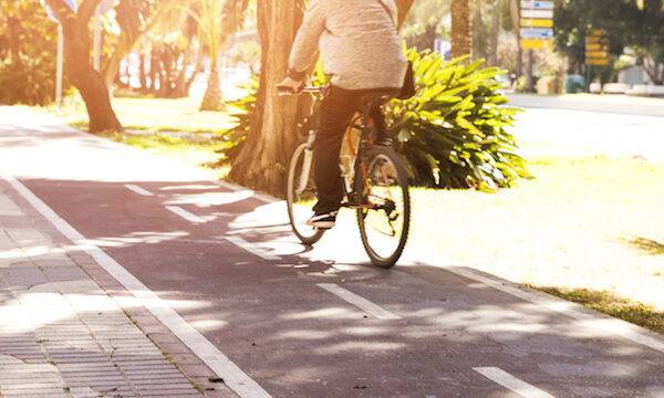 man riding his bike to work.